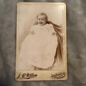 Antique Baby Cabinet Card Photo J.B. Wilson 389 State St Chicago 1890s Victorian